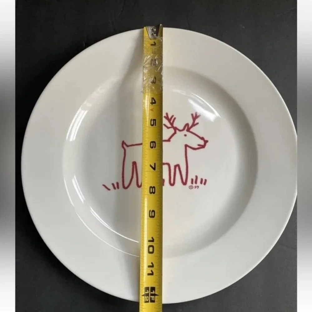 Crate & Barrel Trish Richman At Home Red Reindeer Christmas Platter 12